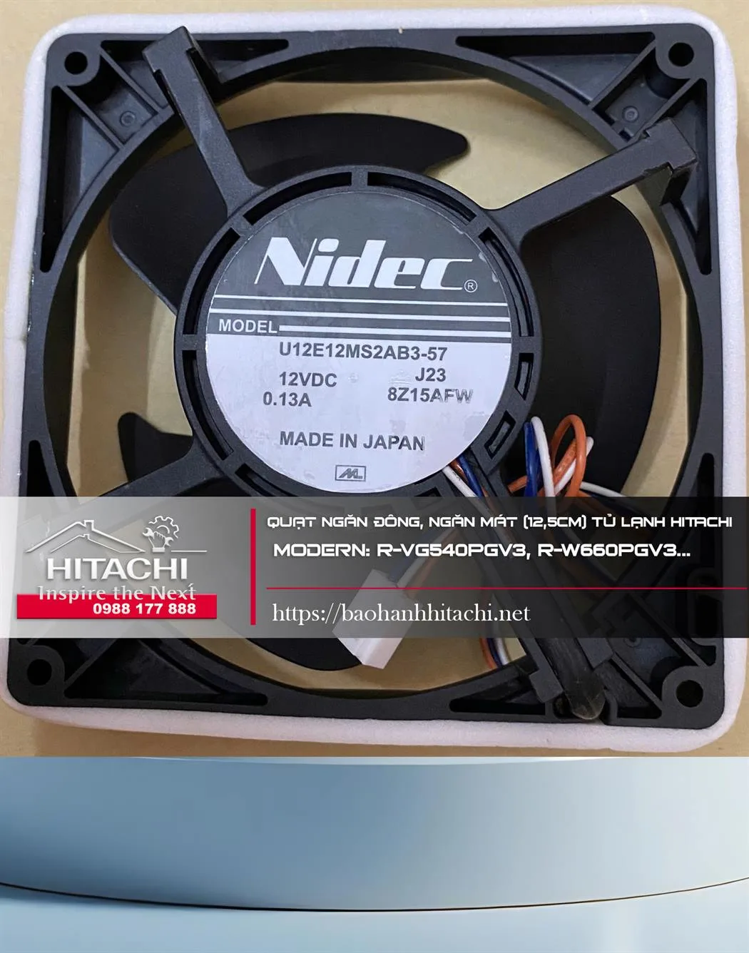 Bình quạt tản nhiệt máy lạnh Hitachi chính hãng, model U12E12MS2AB3-57, hoạt động ổn định, bảo hành Hitachi an toàn, liên hệ hotline 0988 177 888 / 024 3999 8888 để được hỗ trợ dịch vụ bảo hành Hitachi.