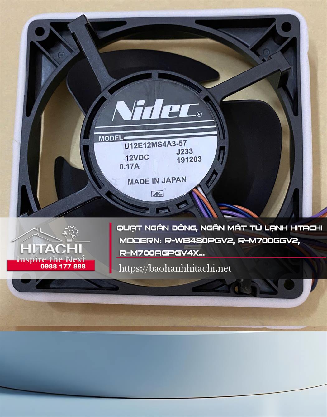 Quạt ngăn đông ngăn mát tủ lạnh Hitachi. Modern: R-WB480PGV2, R-M700GGV2, R-M700AGPGV4X...