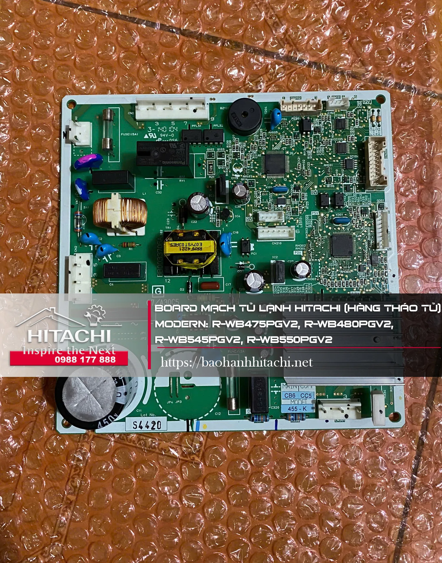 Bo mạch tủ lạnh Hitachi hàng tháo từ, linh kiện chính hãng, phù hợp mô hình R-WB475PGV2, R-WB480PGV2, R-WB545PGV2, R-WB550PGV2, dịch vụ bảo hành Hitachi uy tín.